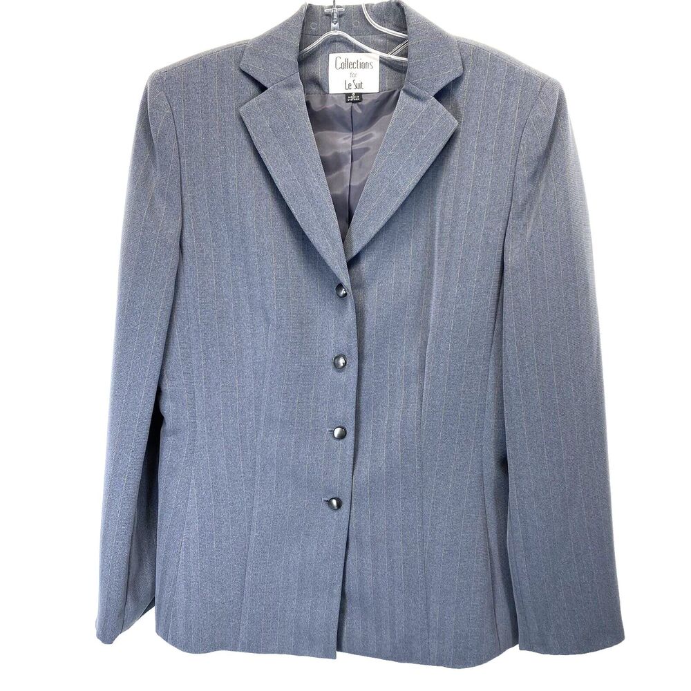 Collections for Le Suit Women’s Size 8 Blazer Blue-Gray Stripe Metal 4 Buttons